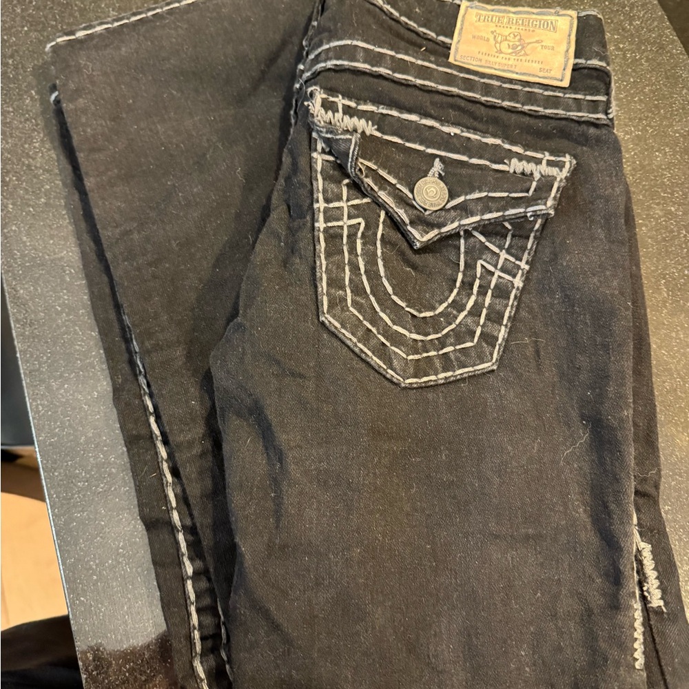 True Religion Black Jeans with White Stitching